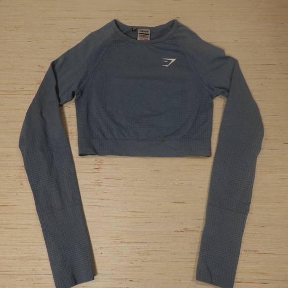 Gymshark Vital Seamless Long Sleeve Crop Top – Slate Blue, Size Small - Picture 1 of 4